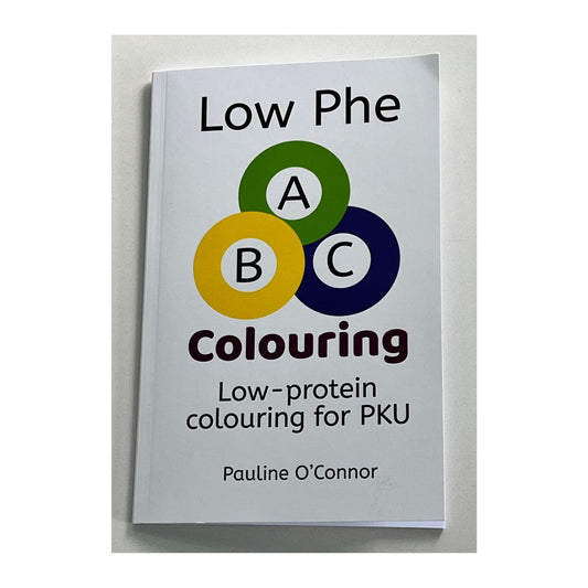 PKU Children's Book titled 'Low Phe ABC Colouring' by Pauline O'Connor on a white background